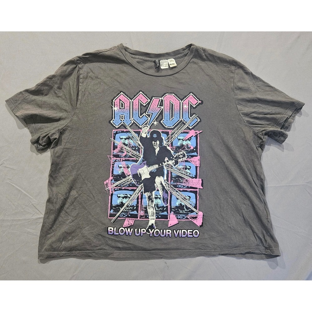 H&M AC/DC Graphic T-Shirt Womens Large Divided Gray Blow Up Your Video Tee